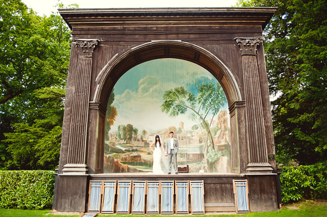 A creative photograph of Bride and Groom at The Larmer Tree Gardens