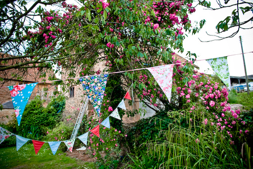 Bunting and candles in the garden