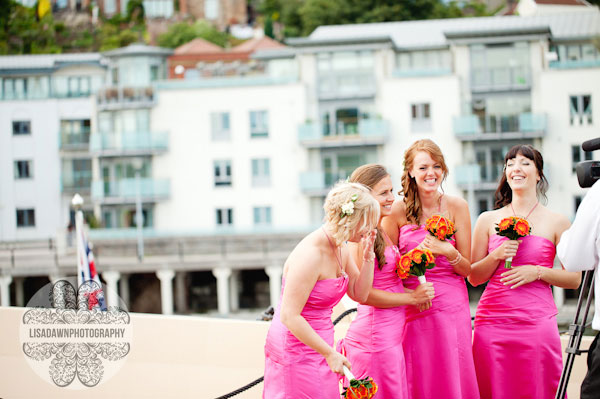 bridesmaids laughing