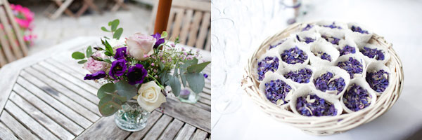 Wedding flowers and confetti