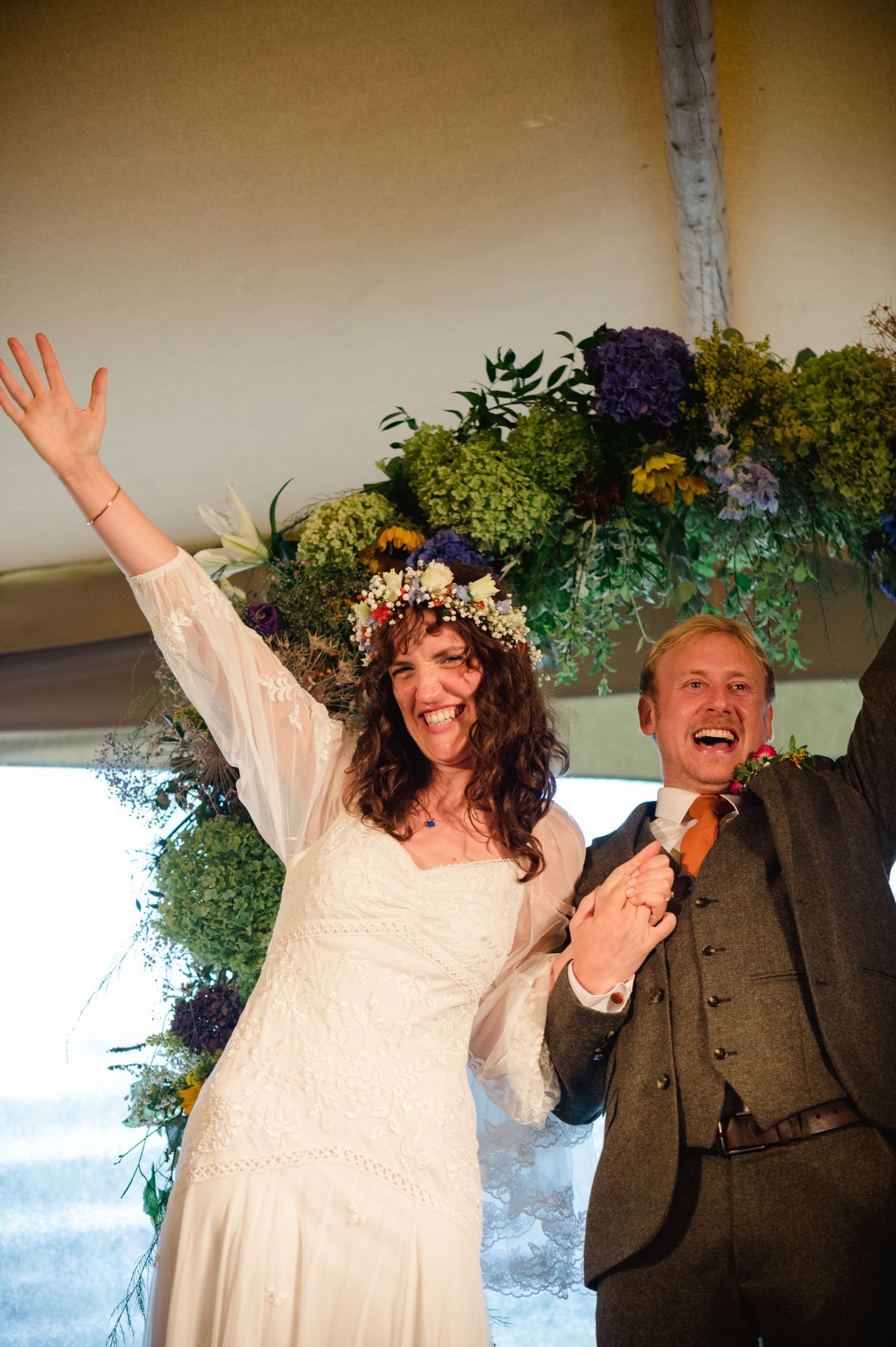Hannah and Alex celebrating at the end of the ceremony