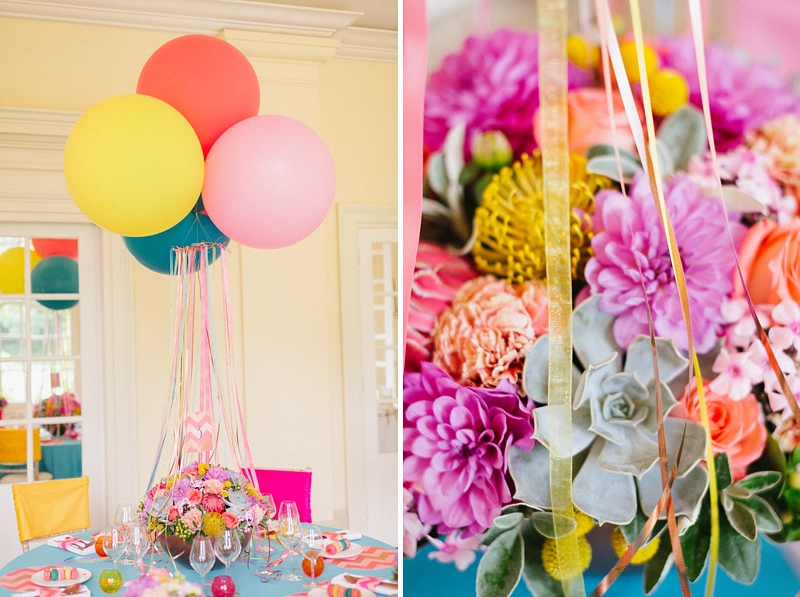 Colourful wedding table balloons