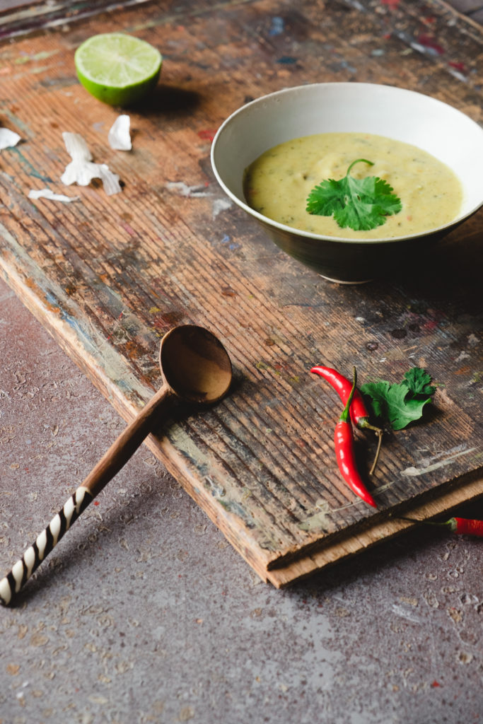 Bowl of thai greenvcurry soup